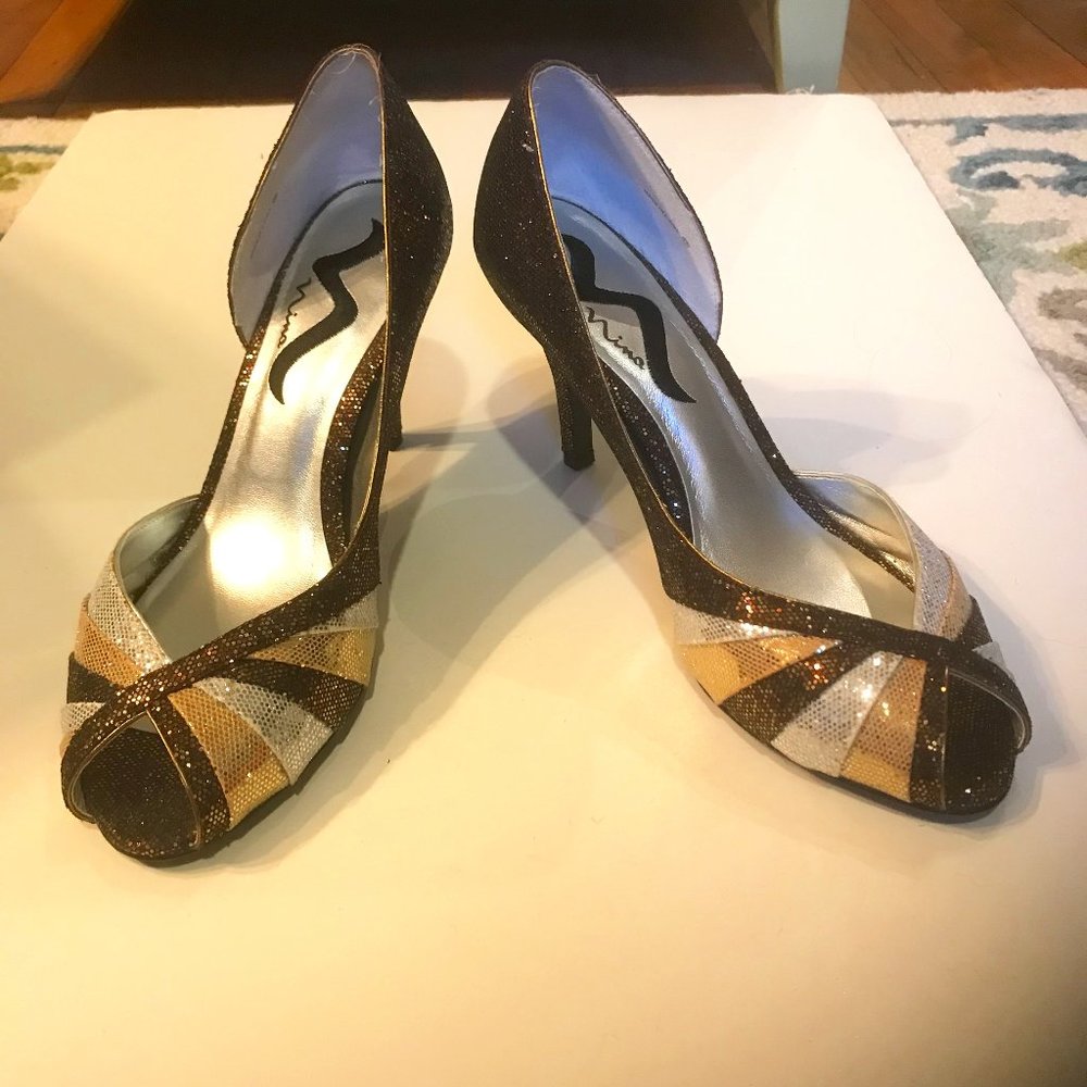 Bronze, Gold, Silver metallic dress pumps